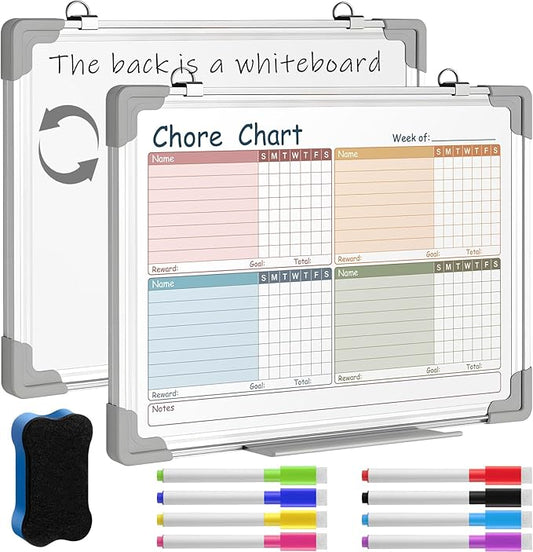 Lincia 12 x 16 Magnetic Dry Erase Chore Chart Board for Family Adults Double Side Family 2 in 1 Combo Chore Board Weekly Calendar Aluminum Frame for Wall 8 Markers 1 Eraser(Multiple People Style)