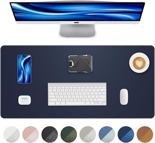 Non-Slip Desk Pad,Mouse Pad,Waterproof PVC Leather Desk Table Protector,Non-Slip PU Leather Desk Blotter, Easy Clean Laptop Desk Writing Mat for Office Work/Home/Decor(Midnight Blue, 24" x 13.7")