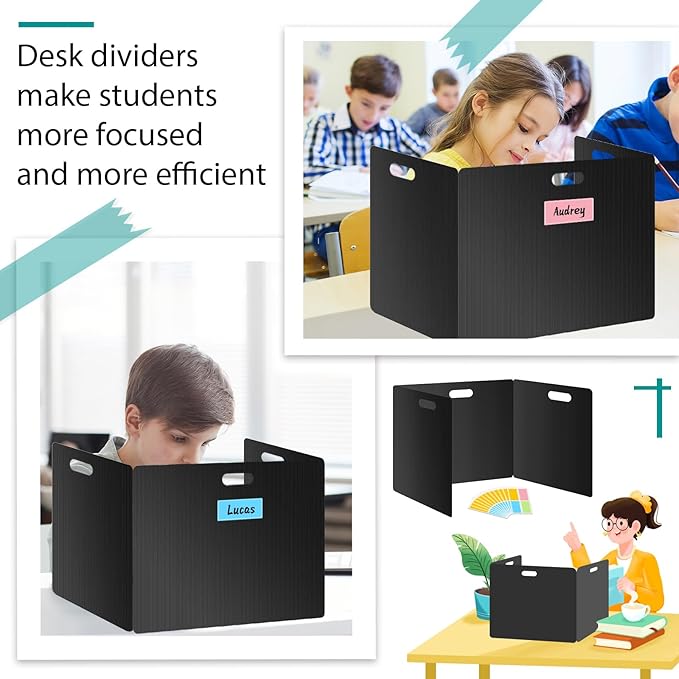 MuseLuxe 24 Pack Privacy Folders for Students - Durable & Waterproof Plastic Study Desk Dividers,Test Dividers for Classroom,Easy to Clean Privacy Shields & Boards - Includes Extra 48 Labels