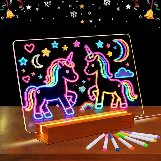 SetGame Led Note Board with Colors 7 Pens, Light Up Dry Erase Board with Stand as Night Light for Room/Store/Office/Festival/Gifts, Personal Art Creative Drawing Board for Boys/Girls/Teens & Adults