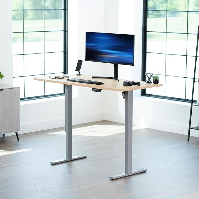 VIVO Electric 60 x 30 in Standing Desk, Memory Height Adjustment, 1B Series, Holds 220 lbs, Light Wood Top Gray Frame, DESK-KIT-1G6C-30