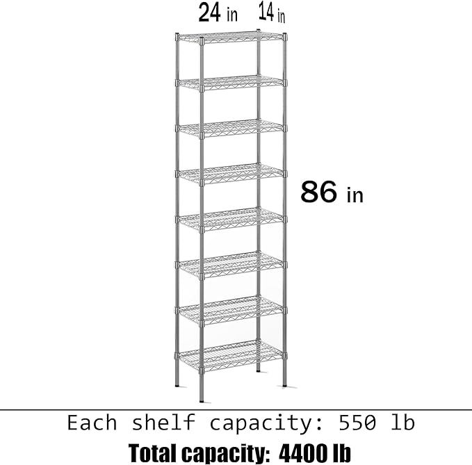 Regal Altair 14" Deep x 24" Wide x 86" Height Wire Shelving Kit | 8-Tier | NSF Commercial Storage Rack Unit
