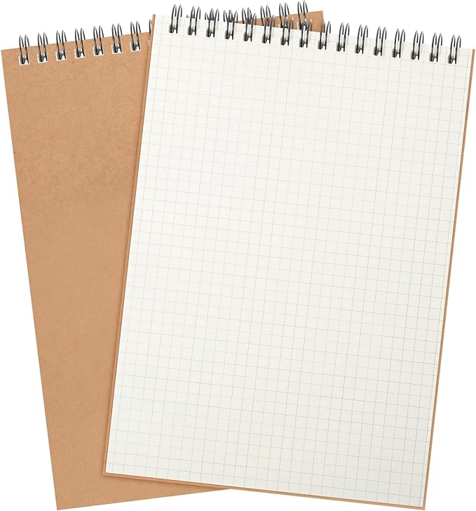 Engrowtic 1 Pack Graph Paper Spiral Notepad A5 Top Wirebound Notepad Grid Notebook Steno Pads Memo Notebook Grid Paper 140 Pages for Writing Sketching Drawing Office Supplies (Kraft)