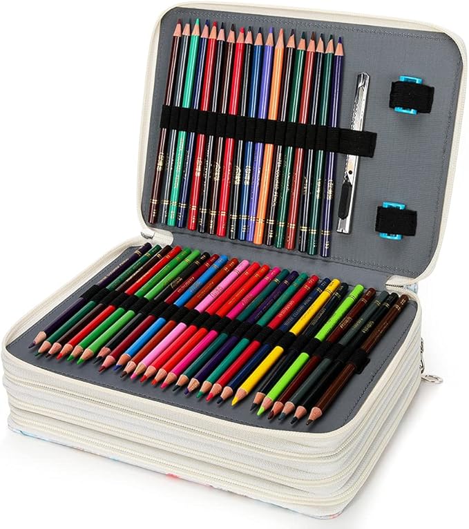 Vomgomfom Colored- 200 Slots Pencil Holder with Zipper Closure Twill Fabric Large Capacity Pencil Case for Watercolor Pens or Markers, Organizer for Artist (Gray Rose)