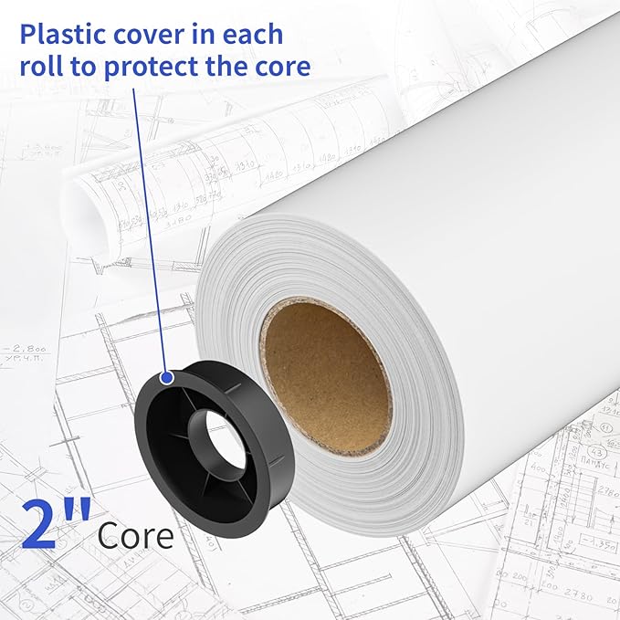 Wide Format Paper 24 In x 150 Ft,4 RollsPlotter Paper on 2" Core, CAD Bond Rolls for CAD Printing on Wide Format Ink Jet Printers,Choice for Engineering Plans, Architectural Designs and GIS Maps