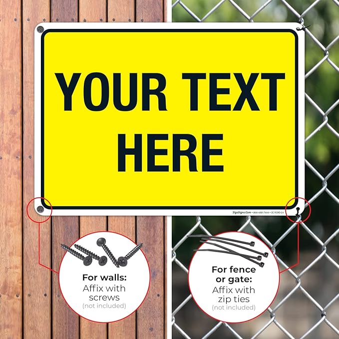 Personalized Custom Yellow Background Customize for Office, Business, Workplace, Home, Airbnb, Delivery Sign, 10x14 Inches, Rust Free .040 Aluminum, Fade Resistant, Made in USA by Sigo Signs