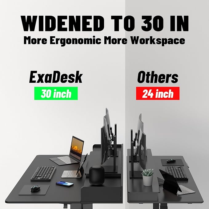 ExaDesk 63 x 30 Inch Electric Standing Desk with 2 Drawers, Adjustable Height Widened Stand Up Desk with Storage, Sit to Stand Ergonomic Workstation for Home Office, Classic Black