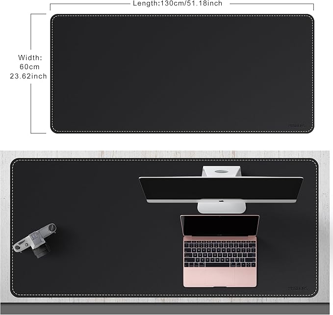 Mydours Large Desk Mat 51.2" x 23.6", PU Leather Surface for Smooth Mouse Control, Office Desk Blotter with Scratch-Resistant Design, Extended Gaming Surface Spacious Laptop Coverage (Black)