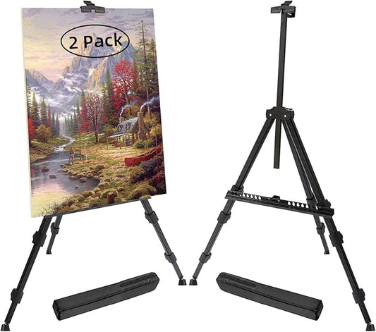 T-SIGN 72 Inches Tall Folding Easel Stand for Display, Aluminum Metal Tripod Art Easel Adjustable Height from 22-72 - Instant Poster Easels for Painting Canvas - Floor Standing Easel (Pack of 2)