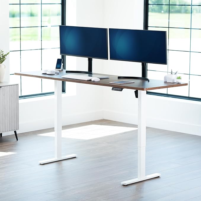 VIVO Large Electric 83 x 30 in Standing Desk, Memory Height Adjustment, 1B Series, Holds 220 lbs, Rustic Vintage Brown Top White Frame, DESK-KIT-1W8N