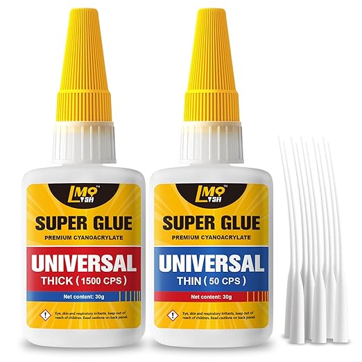 Super Glue Thin and Thick Liquid CA Glue Clear 60 Gram, All Purpose Superglue Cyanoacrylate Adhesive for Shoe Repair Ceramic Plastic Leather Glass Model Metal Wood Pottery Porcelain, Instant Bonding