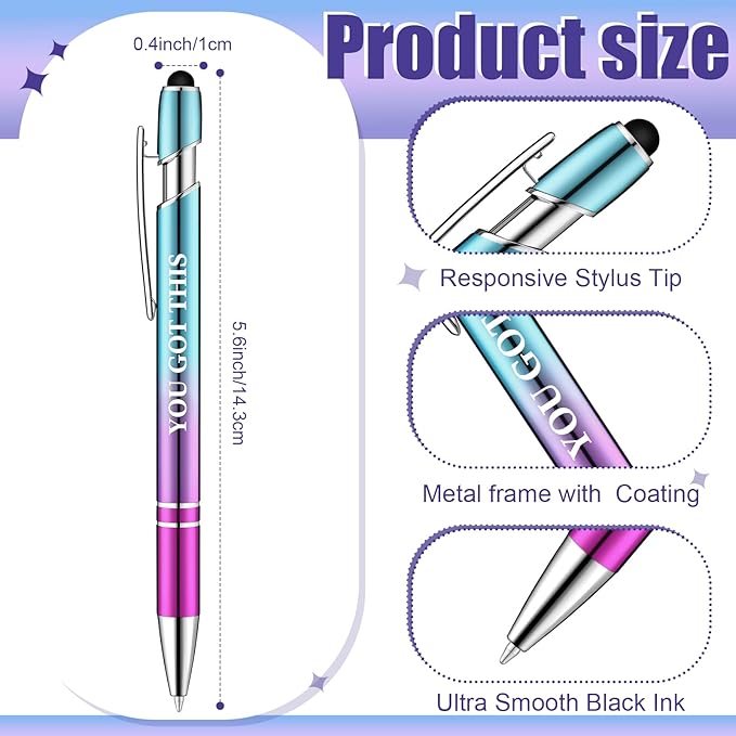 Zonon 12 Pcs Inspirational Pens Bulk Funny Ballpoint Pen with Stylus Tip Motivational Gifts for Valentine's Day Teacher Coworkers Nurse School Office Supplies(Plating Color,Motivational Style)