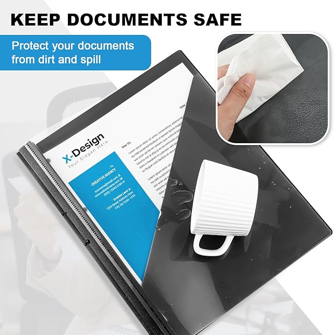 Teling 24 Pcs Clear Front Report Covers with 3 Prongs, Plastic Black Presentation Folders Bulk with 3 Pockets for A4 and Letter Size Paper, 90 Sheet Capacity, Document Covers for School Business