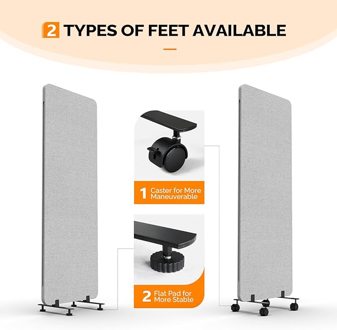 VINGLI Room Divider Screen, Freestanding Privacy Partition Wall, Zipper Connected Panels with Wheels, Office Space Separator (Light Gray, 1 Panel)