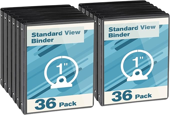 CIXILDTS 1-inch Round Ring Binder, Durable 1" 3 Ring Binder Fit Letter Size Paper, Black, 36-Pack