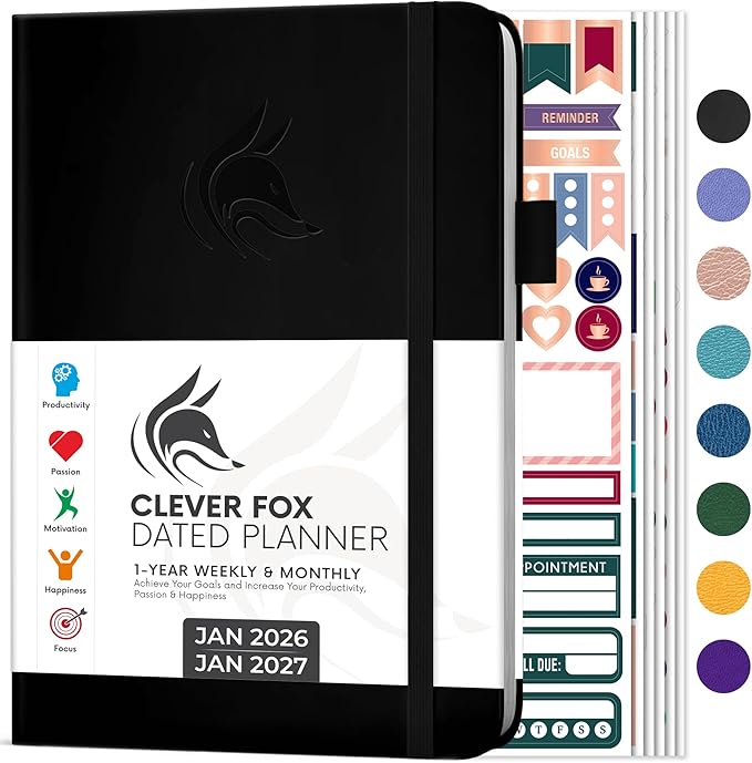 Clever Fox Dated Planner 2026-2027 – Weekly Life Planner Notebook for Time Management – Planner with Habits Tracker & To-Do List (Black)