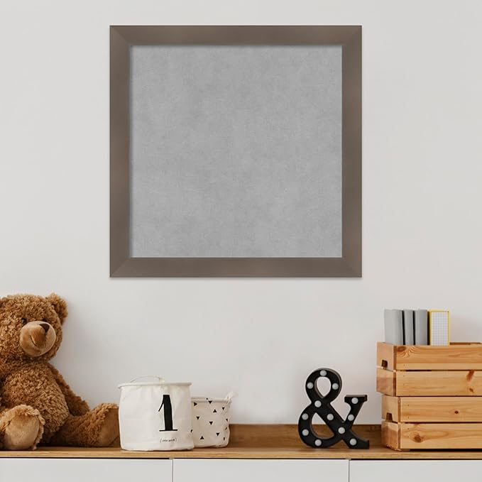 Amanti Art Grey Framed Magnetic Board 18x18 Small Vision Board for use with Magnets, 100% Metal Sheet to Display Items as Office Decor or for Home Organization in mudroom, Kitchen or Kids Room