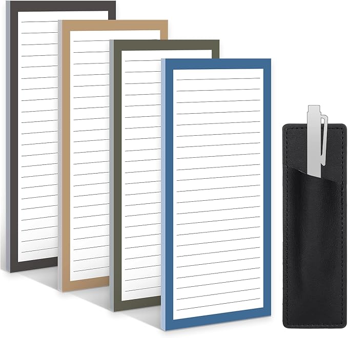 Thboxes 4 Pack Magnetic Note Pad for Fridge with Pen Holder, Totally 200 Sheets Magnetic To Do List, Grocery List, Shopping List, Memo Pads for Refrigerator（Dark Color）
