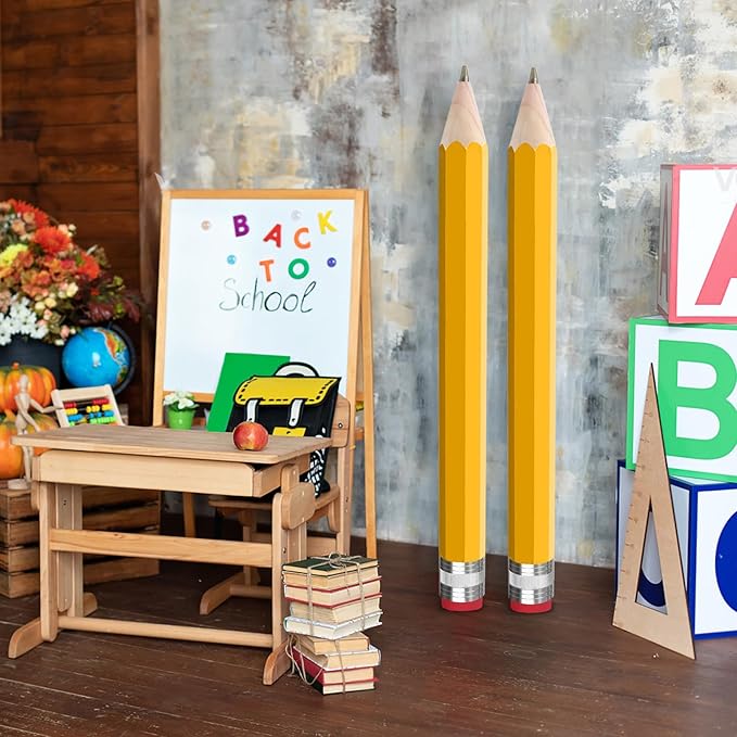 smrtcol Wooden Jumbo Pencil for Prop Gifts Decor 14 Inch Funny Big Novelty Pencil with Cap Yellow