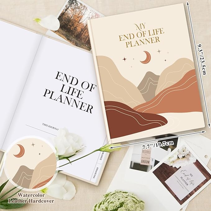 Lanpn End of Life Planner Death Organizer with Tabs, Final Wishes & Financial Estate Planning Journal, When I Die Journal for Senior, Before Death Life and Care Plan Book, Leather Hardcover