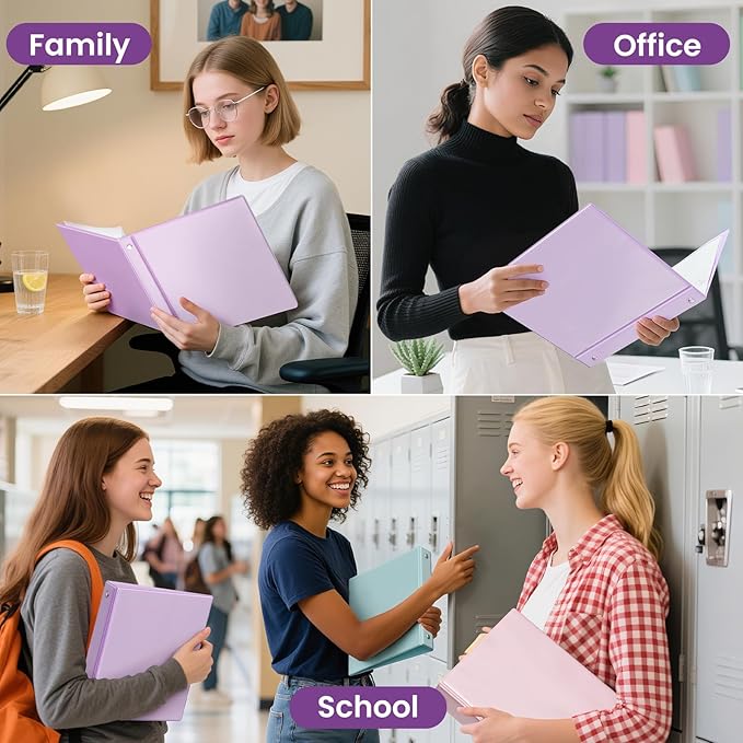 SUNEE 3 Ring Binder 3 Inch 1 Pack, Clear View Binder Three Ring PVC-Free (Fit 8.5x11 Inches) for School or Office Supplies, Purple