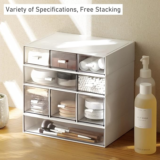 Desk Organizer-Stackable Storage Drawers, Desk Drawer Organizer Perfect For Collection Small Item/Cosmetic Office Supplies - 2 drawers (White)