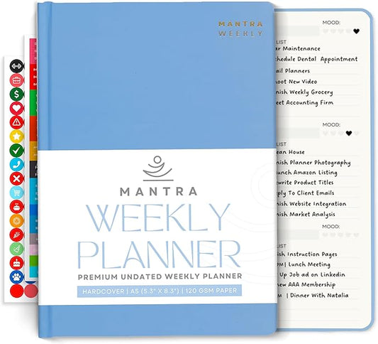 2026 Planner, Daily Journal & Gratitude Journal All-In-One with To Do List, Self Care Prompts & Habit Tracker - 5.8 x 8.3 - Blue