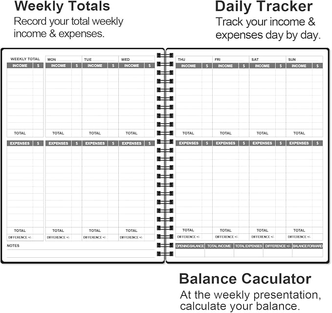 Heveboik Income & Expense Log Book - A4 Income and Expense Tracker for Small Business, Accounting Bookkeeping Tracking for Woman and Man, 8" x 10.5", Black