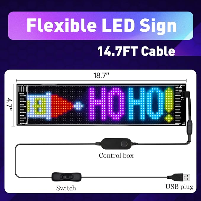 XIAOOHO Programmable LED Car Sign,Scrolling LED Sign,Flexible LED RGB Message Display,Bluetooth APP,DIY Design Colours,Animations,Text, Graffiti