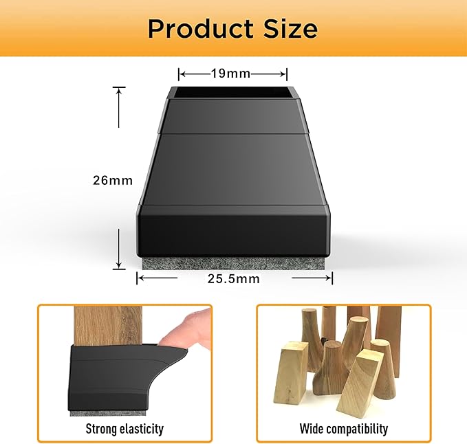 Square Chair Leg Protectors for Hardwood Floors,16 Pcs Silicone Felt Furniture Legs Caps to Prevent Floor from Scratches and Reduce Noise, Easy to Move, (Black, Fit: 0.866-1.14").