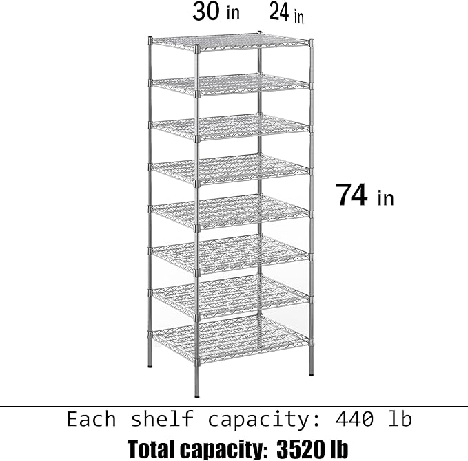 Regal Altair 24" Deep x 30" Wide x 74" Height Wire Shelving Kit | 8-Tier | NSF Commercial Storage Rack Unit