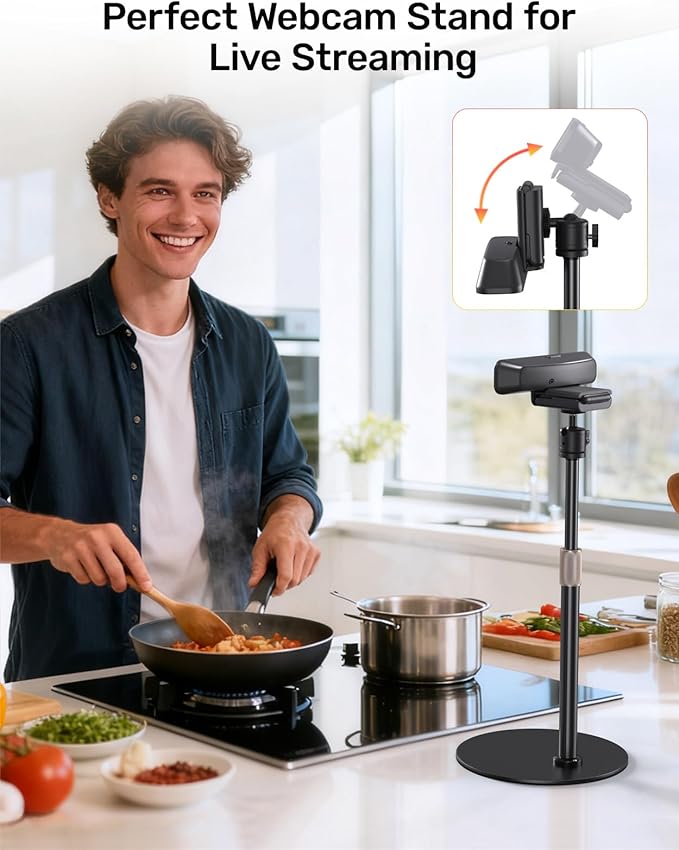 Webcam Tripod Stand for Desk Height Adjustable & 360° Swivel Webcam Mount Compatible with Logitech Webcam C922 C930e C920S C920 C615 C960 NexiGo N60 and BRIO and Other Devices with 1/4" Thread