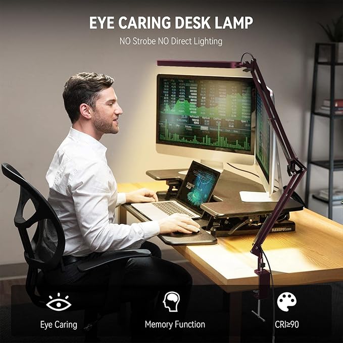 SKYLEO Desk Lamp - LED Desk Light - 5 Color Modes X 11 Brightness Levels - Adjustable Swing Arm - Timmer & Memory Function - 12W Lamp for Desk - Red