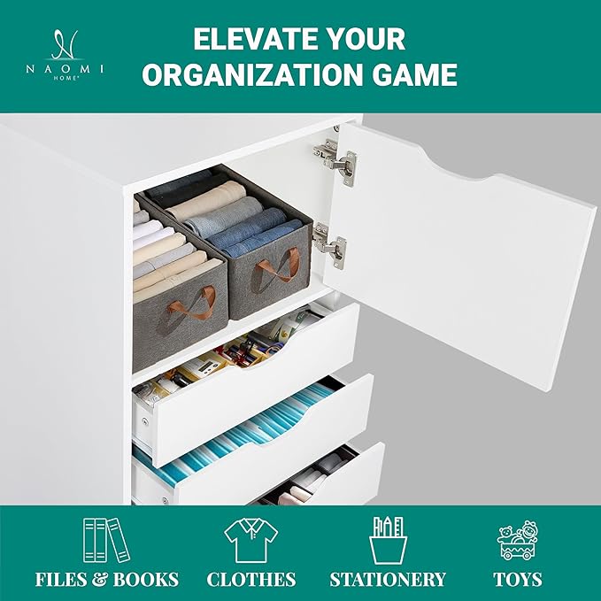 Naomi Home Carly 6-Drawer Craft & Office Storage Cabinet – Rolling Storage Drawers with Lockable Casters, Compact for Craft Rooms, Offices, Under Desk, 18.8" D x 15.7" W x 41.3" H