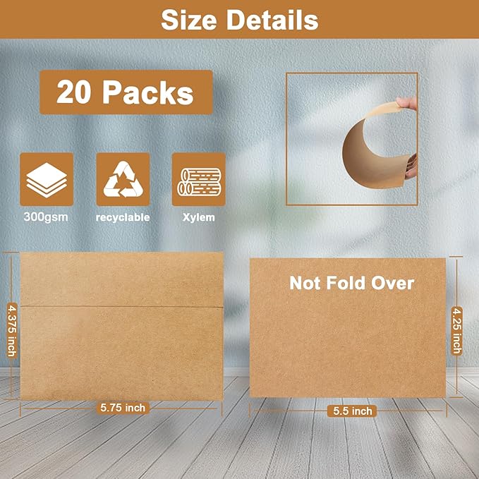 Silunkia Brown Blank Thank You Cards and Envelopes 4.25 x 5.5 Heavyweight Flat Cardstock and A2 Envelopes Printable Self Seal 20 Packs for Wedding Invitations, Party, Graduations