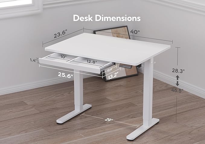 Claiks Standing Desk with Drawers, Stand Up Electric Standing Desk Adjustable Height, Sit Stand Desk Computer Workstation, 40 Inch, White