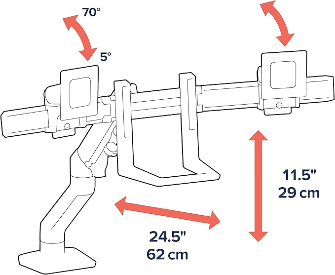 Ergotron – HX Dual Monitor Arm, VESA Desk Mount – for 2 Monitors Up to 32 Inches, 5 to 17.5 lbs Each – Polished Aluminum