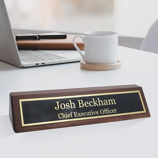 Business Wood Name Plate for Desk | Custom Desk Name Plate Personalized Gift for Office, The Perfect Engraved Name Plaque By Engraving International (2" x 10", Walnut Wood)