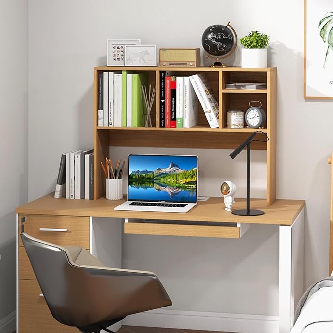 Tangkula Desktop Bookshelf, Countertop Storage Hutch with 4 Shelves for Computer Desk, Desktop 2-Tier Display Rack, Multipurpose Wood Desktop Hutch Storage Organizer for Dorm Office