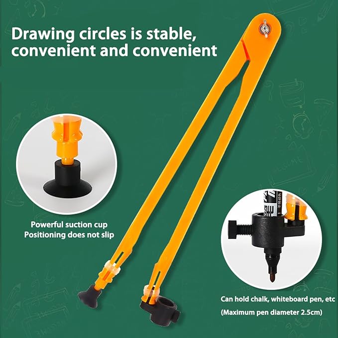Magnetic Geometry Tool, Protractor, Triangle Rulers Easy Attachment Blackboard Measurement Kit, Teacher Board Protractor Multi-Purpose Kit Large Teaching Aids (Four-Piece Set)