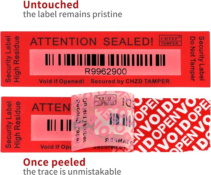 ChtepTamper 100 Pieces Total Transfer Tamper-Evident Stickers Security Labels Great for Goods Shipping,Exchange of Agency Files, Privacy Protection or More(Serial Number 1 * 3.54inches Red)