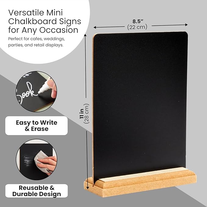Juvale Mini Chalkboard Signs with Stand (6 Pack, 8.5 x 11 in) – Reusable Tabletop Chalkboard Signs for Weddings, Buffets, Coffee Shops, Small Business Displays, Restaurants & Party Decorations