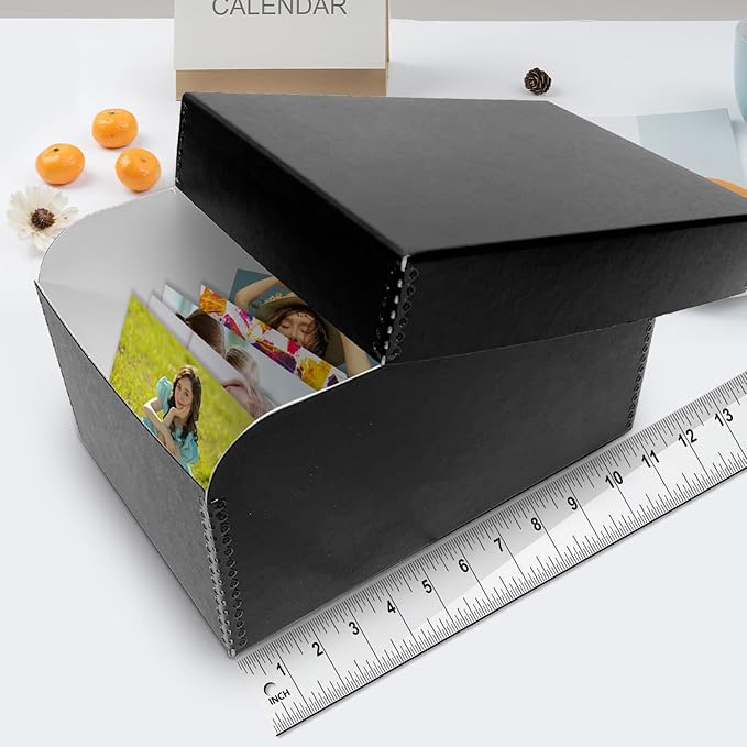 Lineco 4x6 Photo Storage Box, with 12 Acid-Free Envelopes, Holds Up to 1000 3.5" x 5", or 4" x 6" Photos, Metal Edge Archival Storage Box for Photos Stickers Stamps Seeds, 5.5x7.5x11. Black