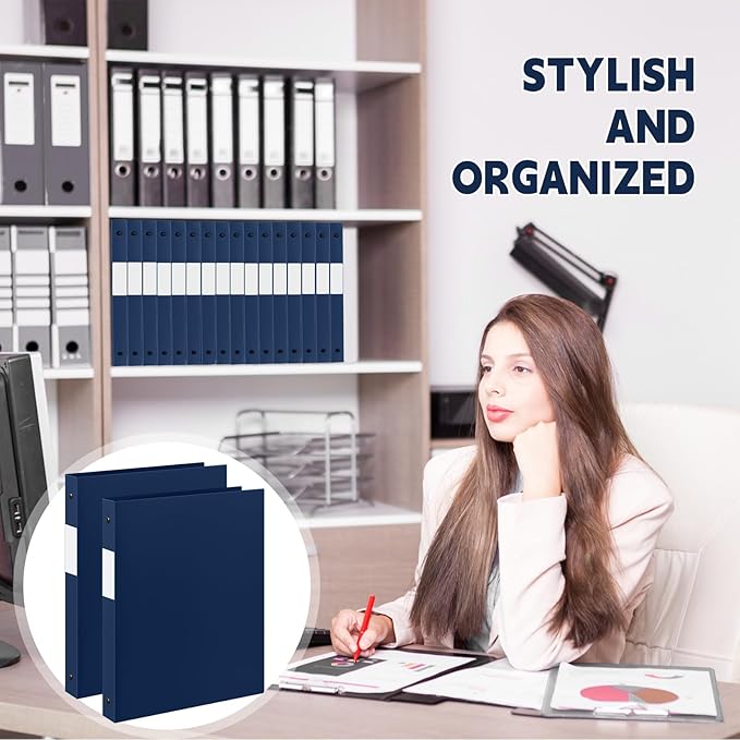 Henoyso 48 Pcs 3 Ring Binder 0.5 Inch Round Fits Letter Size 8.5'' x 11'' Paper Plastic Flexible Binder Bulk Holds 140 Sheets with 1 Pockets Versatile Organizer for Home Office School (Navy Blue)