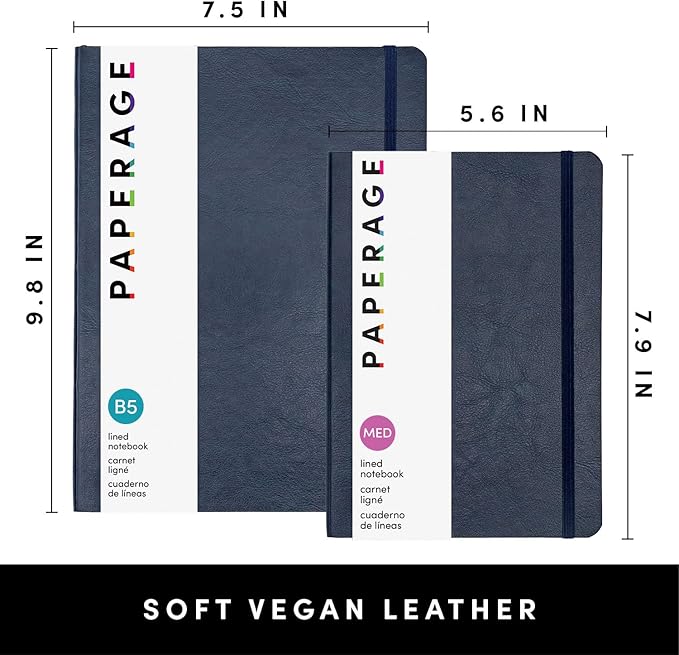 PAPERAGE Softcover Lined Journal Notebook (Navy), 160 Pages, Medium College Ruled Notebook, 5.6 inches x 7.9 inches - 100 GSM Thick Premium Paper, Soft Vegan Leather Journal for Home, Work & School