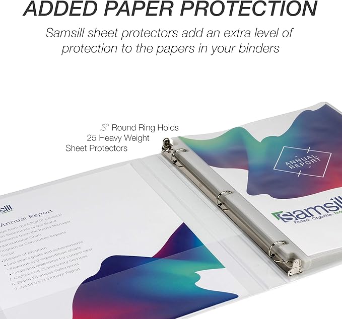 Samsill Durable .5 Inch Binder, Made in the USA, Round Ring Customizable Clear View Binder, White, 24 Pack (MP248417)