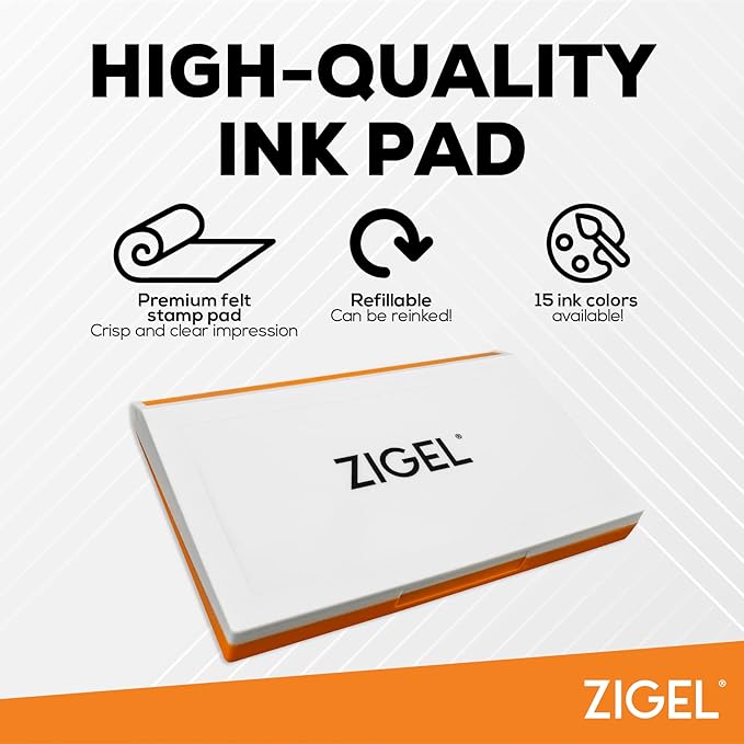 Plastic Case Stamp Pad Large Size, Orange Color - Size: 4" x 7" - Choose from 15 Ink Colors