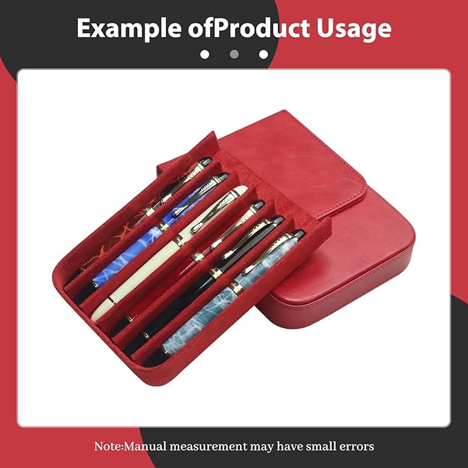MIVLXLX Leather 6 Fountain Pen/Pencil Tray Case, Handmade, Magnetic Closure with Drawer Design, Gift Choice for Man/Woman/Office, 6 Slots（red）