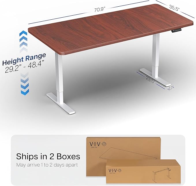 VIVO Electric 71 x 36 in Standing Desk, Memory Height Adjustment, 1B Series, Holds 220 lbs, Dark Walnut Top White Frame, DESK-KIT-1W7D-36