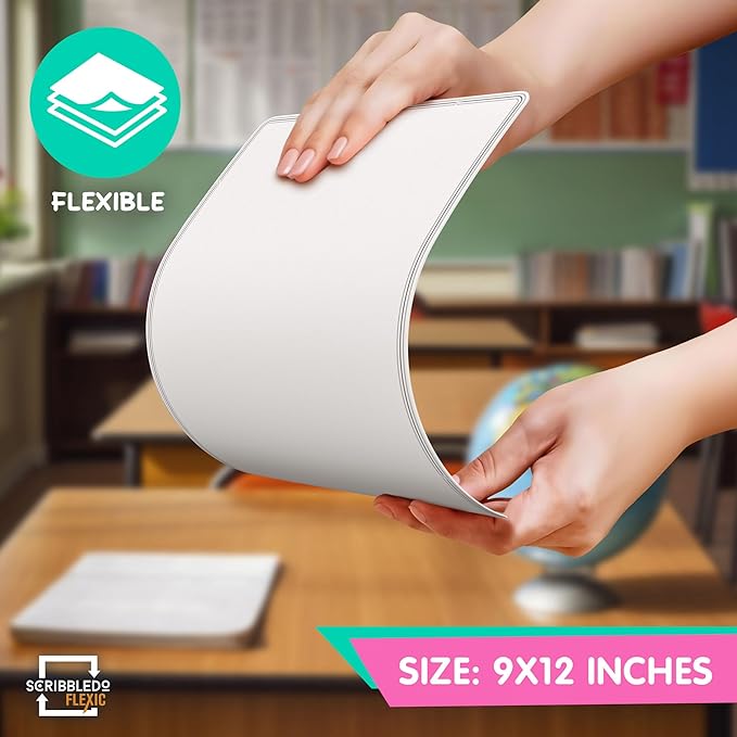 SCRIBBLEDO Small White Board Dry Erase Sheets 9”x12” for Kids Teacher Class Manipulatives Personal Mini Whiteboards Sheets Students Homeschool Supplies Small Dry Erase Boards Classroom Pack 10 Sheets